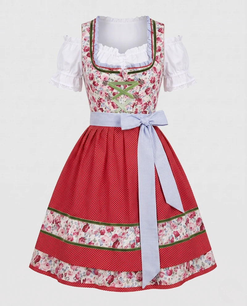 Damen Trachtenkleid mit eleganten Spitzenakzenten und Rüschendetails Drune