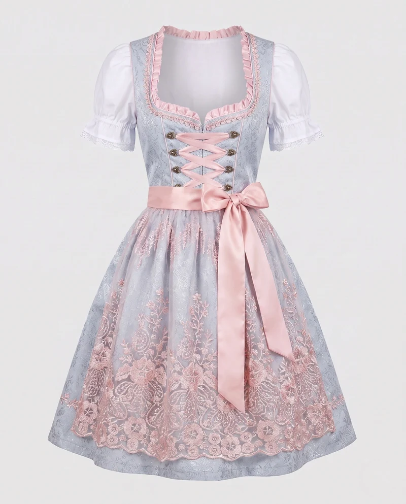 Damen Trachtenkleid mit eleganten Spitzenakzenten und Rüschendetails Drune