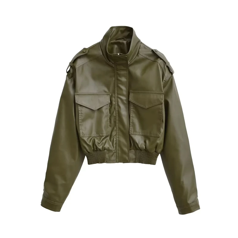 Damen nan cropped Field-Bomberjacke im Military-Look mit Stehkragen, Schulterklappen und taillennahem Rippbund Drune