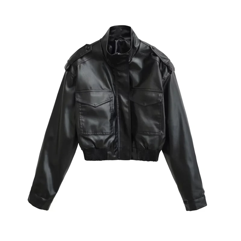 Damen nan cropped Field-Bomberjacke im Military-Look mit Stehkragen, Schulterklappen und taillennahem Rippbund Drune