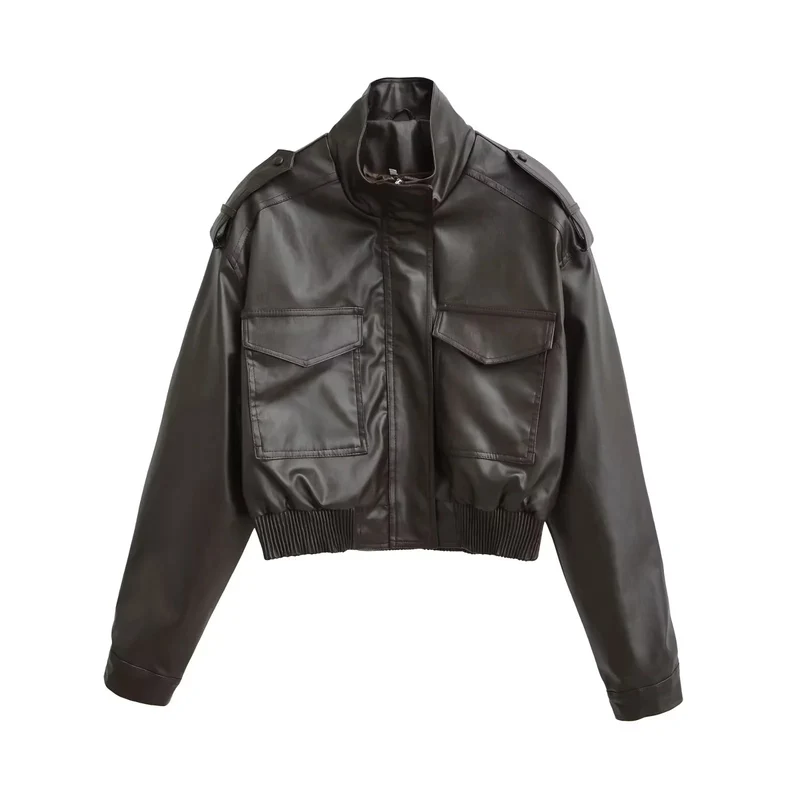 Damen nan cropped Field-Bomberjacke im Military-Look mit Stehkragen, Schulterklappen und taillennahem Rippbund Drune