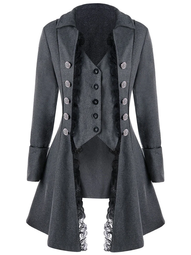 Damen eleganter Trachtenmantel mit filigranen Spitzeinsätzen und edlen Knopfdetails Drune