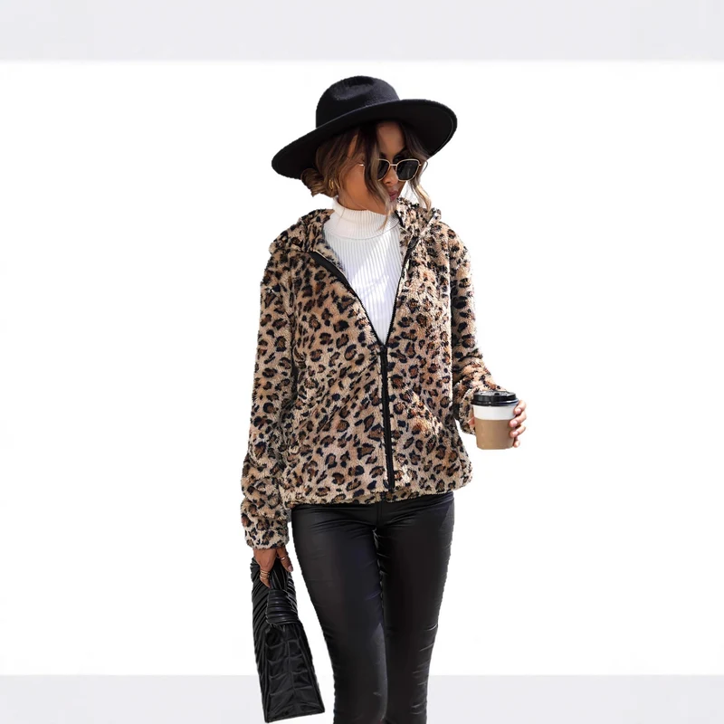 Damen Fleecejacke mit Leopardenmuster und praktischem Reißverschluss Drune