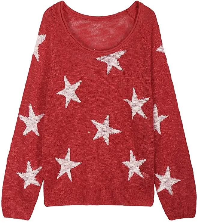 Damen Grobstrickpullover mit Sternenmuster Drune