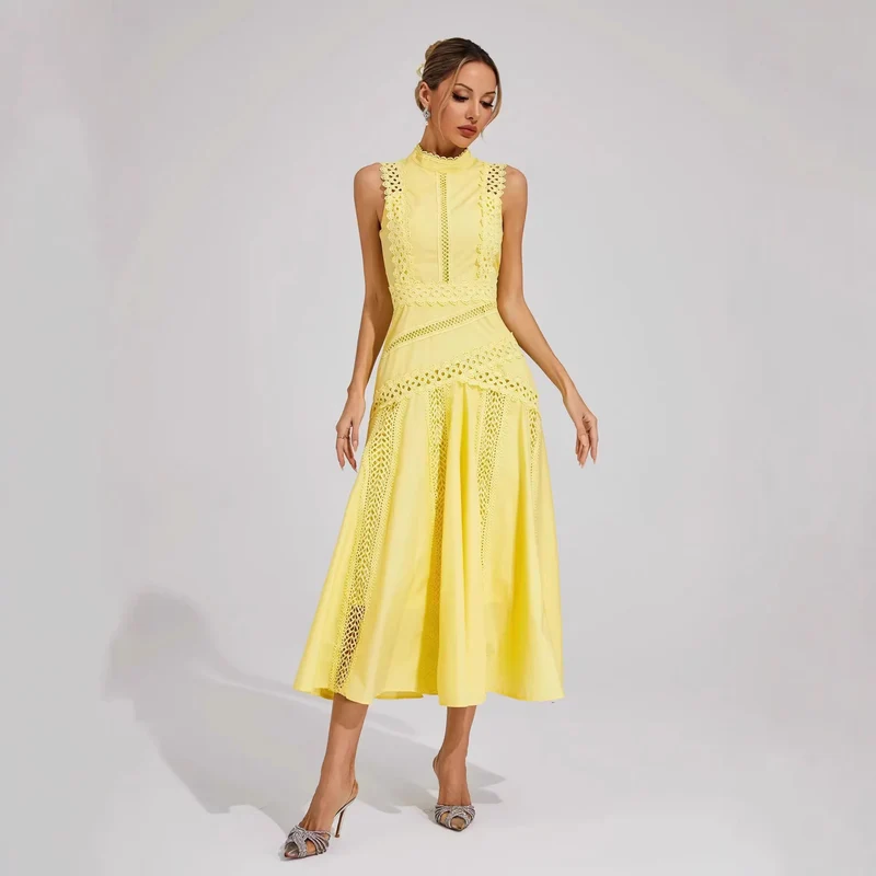 Damen Midi-Kleid mit aufwendigen Spitzenakzenten Drune