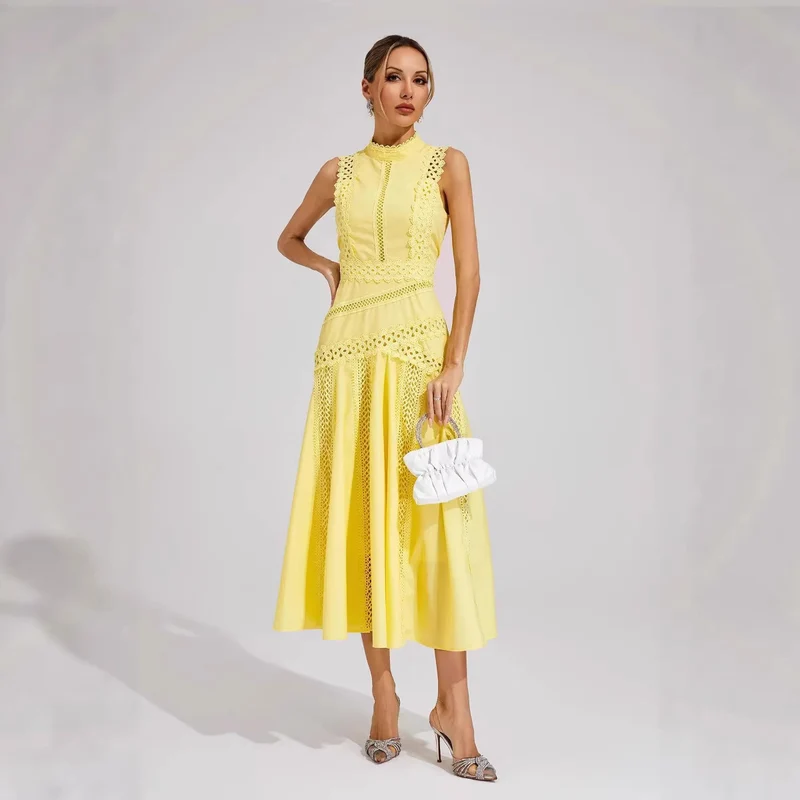 Damen Midi-Kleid mit aufwendigen Spitzenakzenten Drune