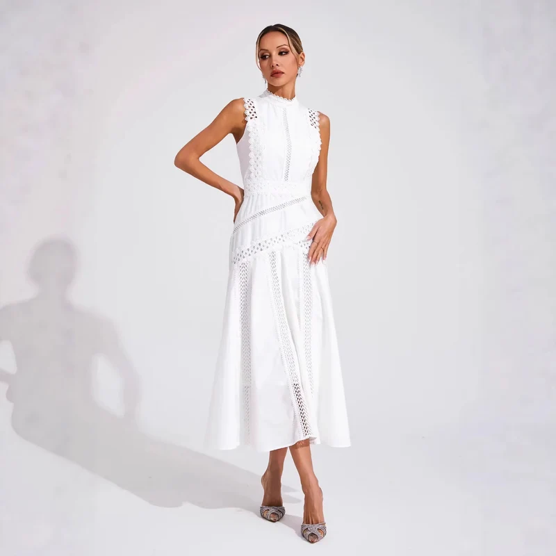Damen Midi-Kleid mit aufwendigen Spitzenakzenten Drune