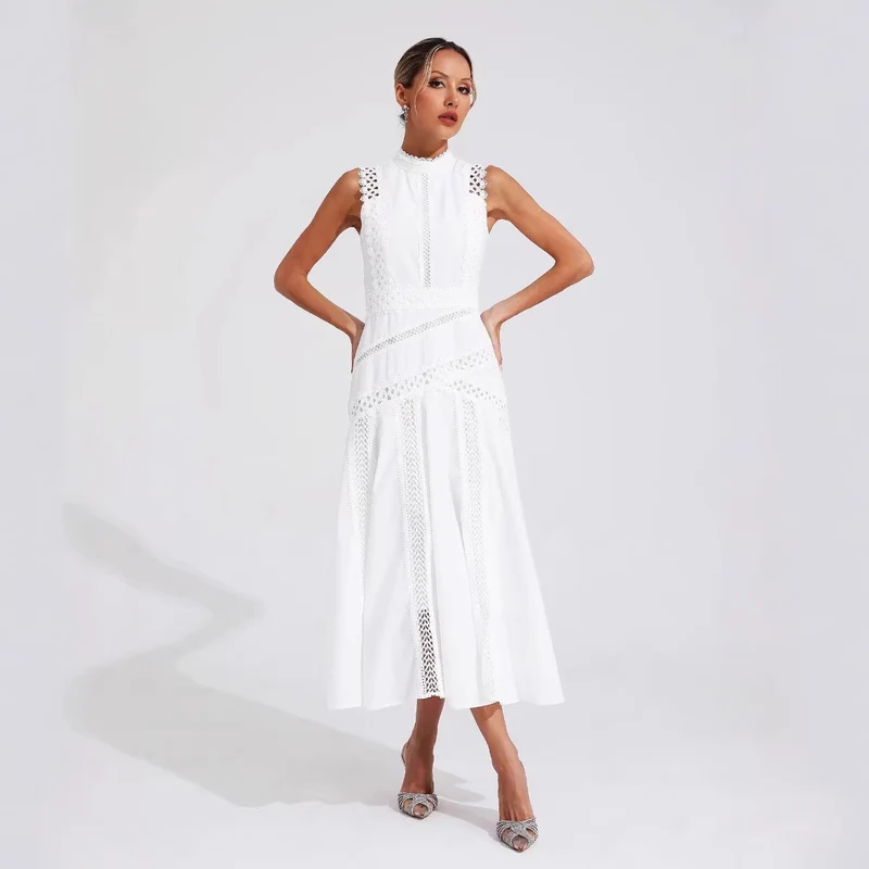Damen Midi-Kleid mit aufwendigen Spitzenakzenten Drune
