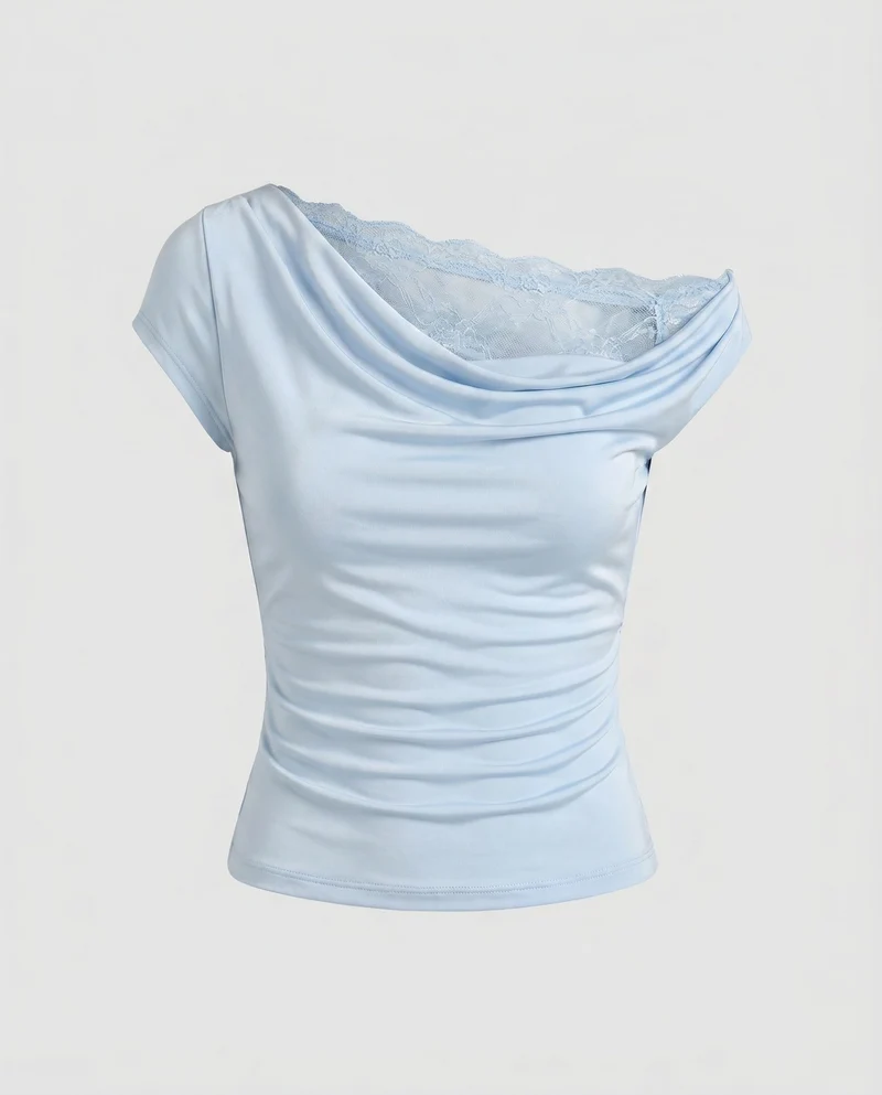 Damen elegantes Oberteil mit asymmetrischem Ausschnitt und fließender Drapierung
