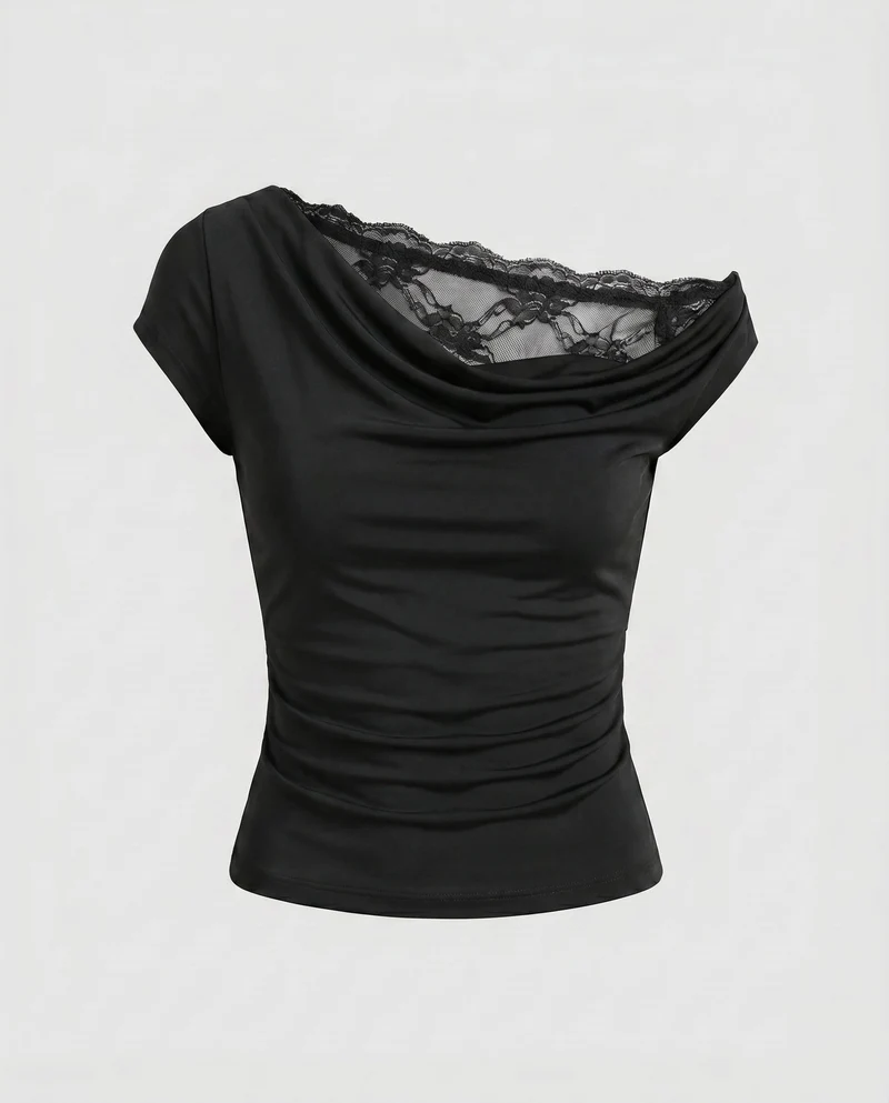 Damen elegantes Oberteil mit asymmetrischem Ausschnitt und fließender Drapierung