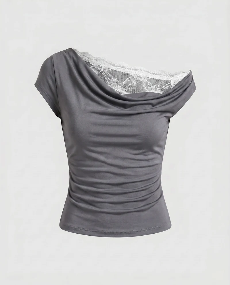 Damen elegantes Oberteil mit asymmetrischem Ausschnitt und fließender Drapierung