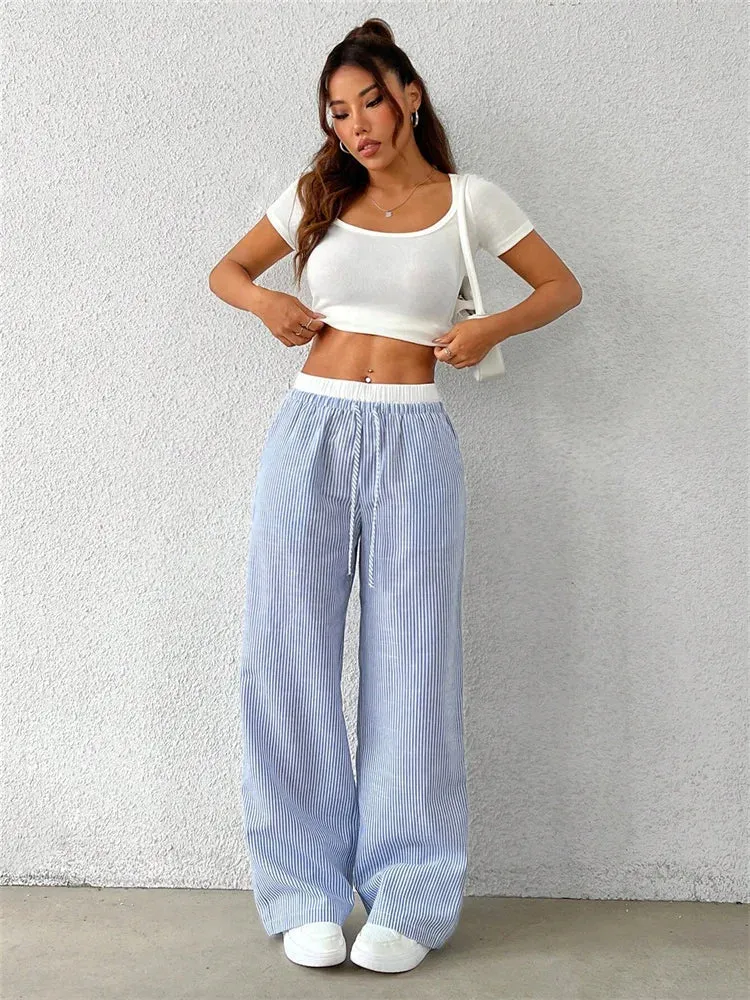 Drune | Gestreifte Hose mit Weitem Bein
