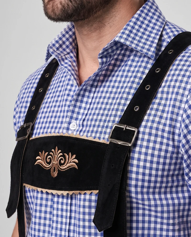Herren Trachten-Latzhose aus hochwertigem Veloursleder Drune