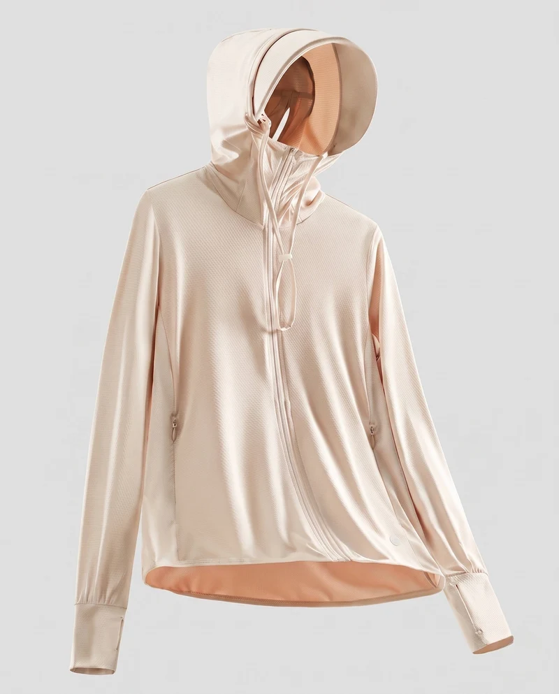Damen nan ultraleichte UV-Schutz Kapuzenjacke mit Sonnenschirm und atmungsaktivem Mesh Drune