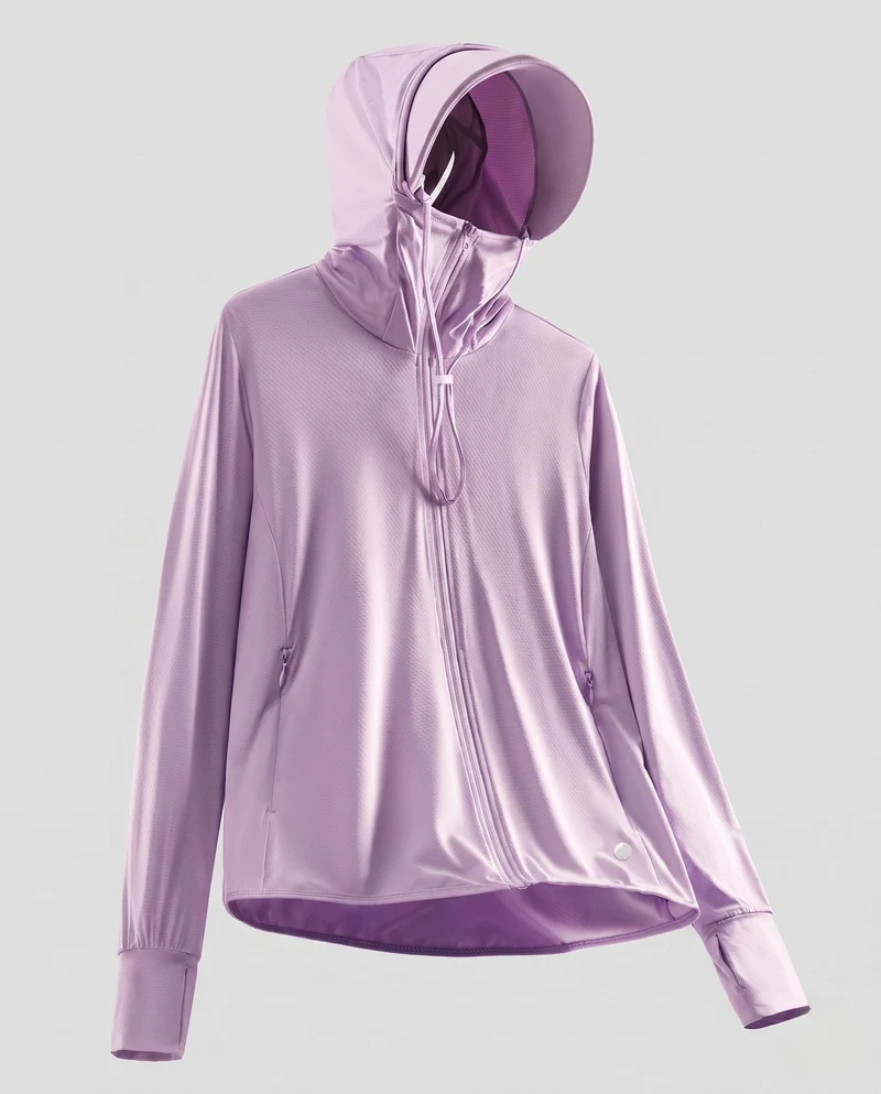 Damen nan ultraleichte UV-Schutz Kapuzenjacke mit Sonnenschirm und atmungsaktivem Mesh Drune