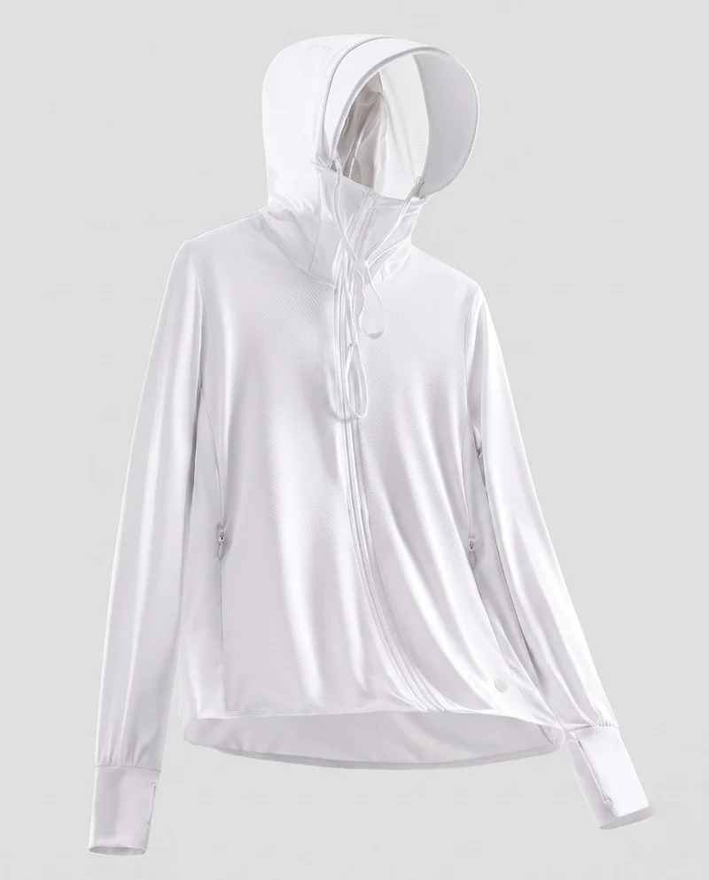 Damen nan ultraleichte UV-Schutz Kapuzenjacke mit Sonnenschirm und atmungsaktivem Mesh Drune