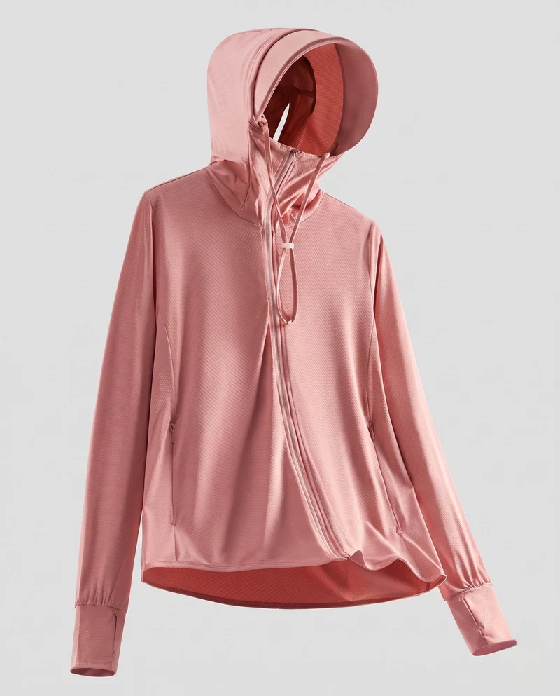 Damen nan ultraleichte UV-Schutz Kapuzenjacke mit Sonnenschirm und atmungsaktivem Mesh Drune
