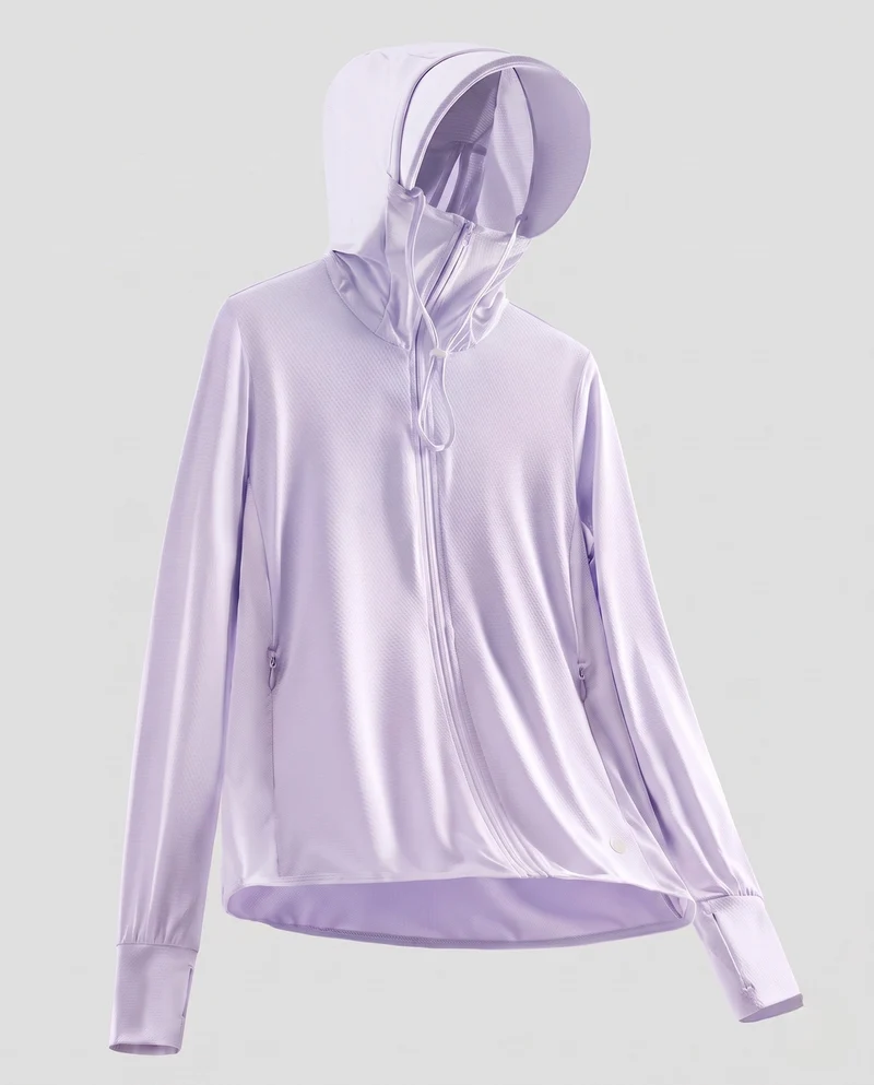 Damen nan ultraleichte UV-Schutz Kapuzenjacke mit Sonnenschirm und atmungsaktivem Mesh Drune