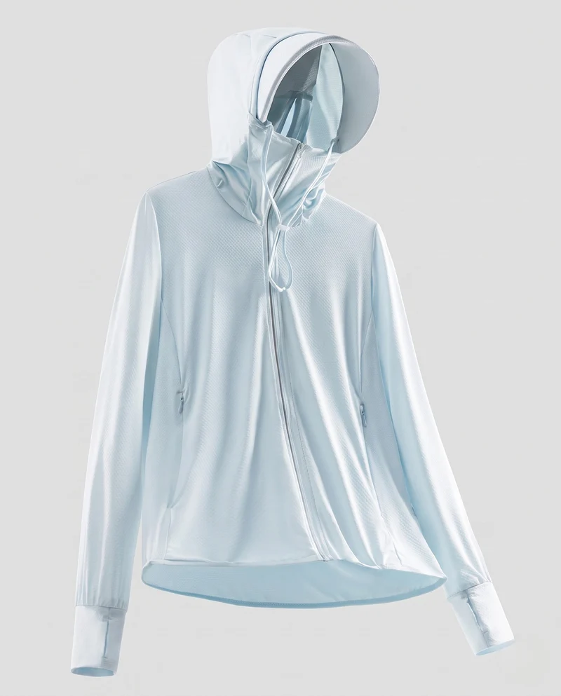 Damen nan ultraleichte UV-Schutz Kapuzenjacke mit Sonnenschirm und atmungsaktivem Mesh Drune