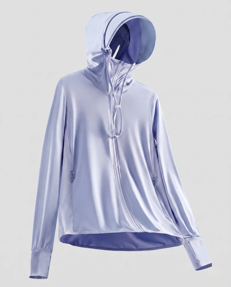 Damen nan ultraleichte UV-Schutz Kapuzenjacke mit Sonnenschirm und atmungsaktivem Mesh Drune