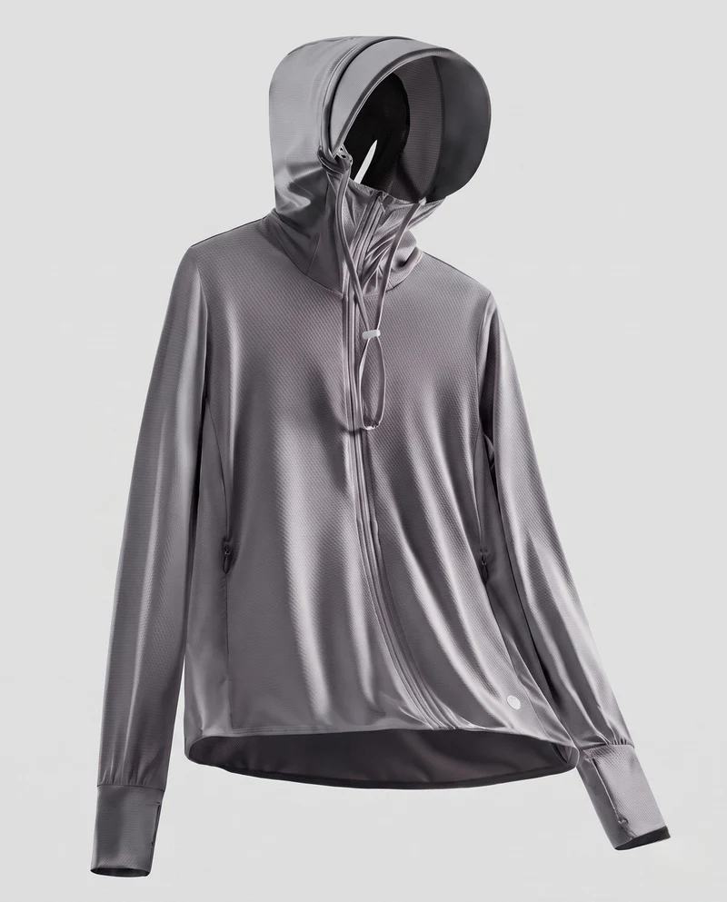Damen nan ultraleichte UV-Schutz Kapuzenjacke mit Sonnenschirm und atmungsaktivem Mesh Drune