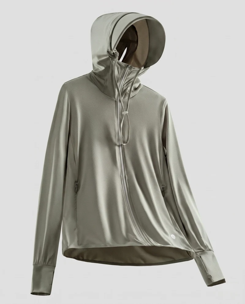 Damen nan ultraleichte UV-Schutz Kapuzenjacke mit Sonnenschirm und atmungsaktivem Mesh Drune