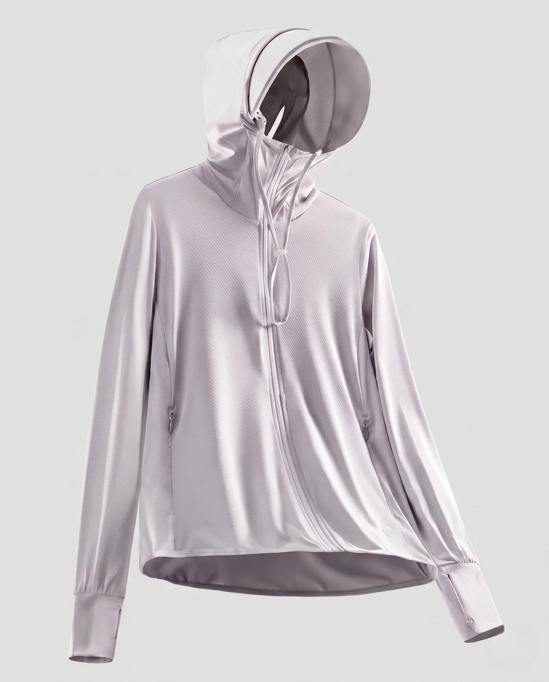 Damen nan ultraleichte UV-Schutz Kapuzenjacke mit Sonnenschirm und atmungsaktivem Mesh Drune