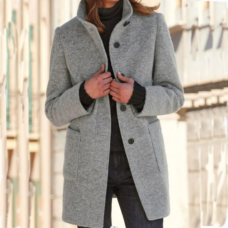 Damen eleganter und warmer Wollmantel Drune