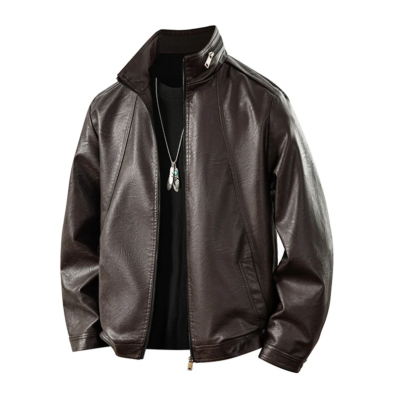 Herren zeitlose Kunstleder-Blousonjacke mit Soft-Touch Oberfläche, Stehkragen und verdecktem Zwei-Wege-Reißverschluss Drune