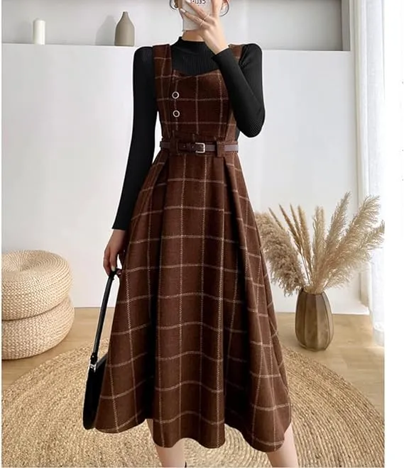 Drune - Frauen Stilvolles Vintage-Kariertes Kleid