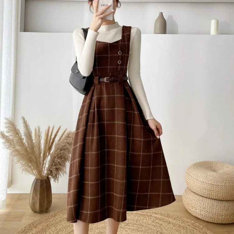 Drune - Frauen Stilvolles Vintage-Kariertes Kleid