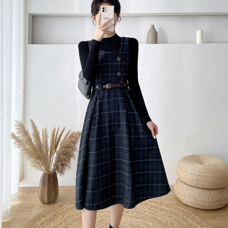 Drune - Frauen Stilvolles Vintage-Kariertes Kleid