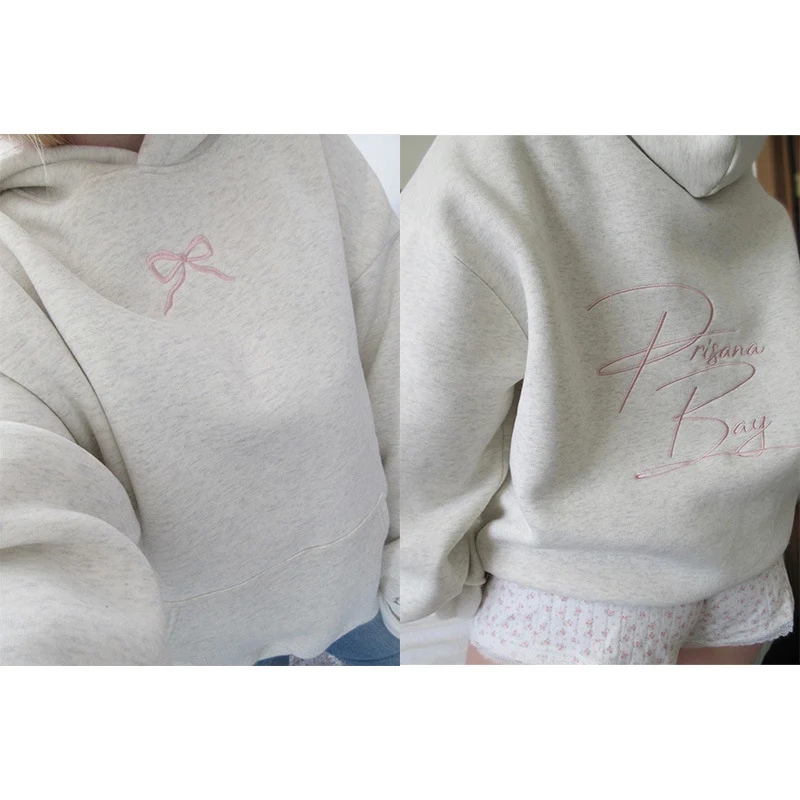 Damen Oversize Hoodie Sweatshirt mit zartem Stickdesign auf der Vorderseite und gesticktem Schriftzug auf der Rückseite Drune