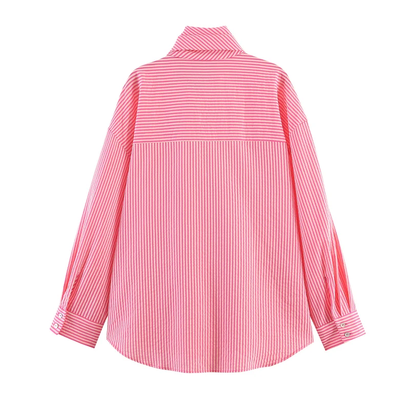 Damen nan gestreifte Bluse mit Schleifenkragen, oversized Schnitt und Manschetten Drune