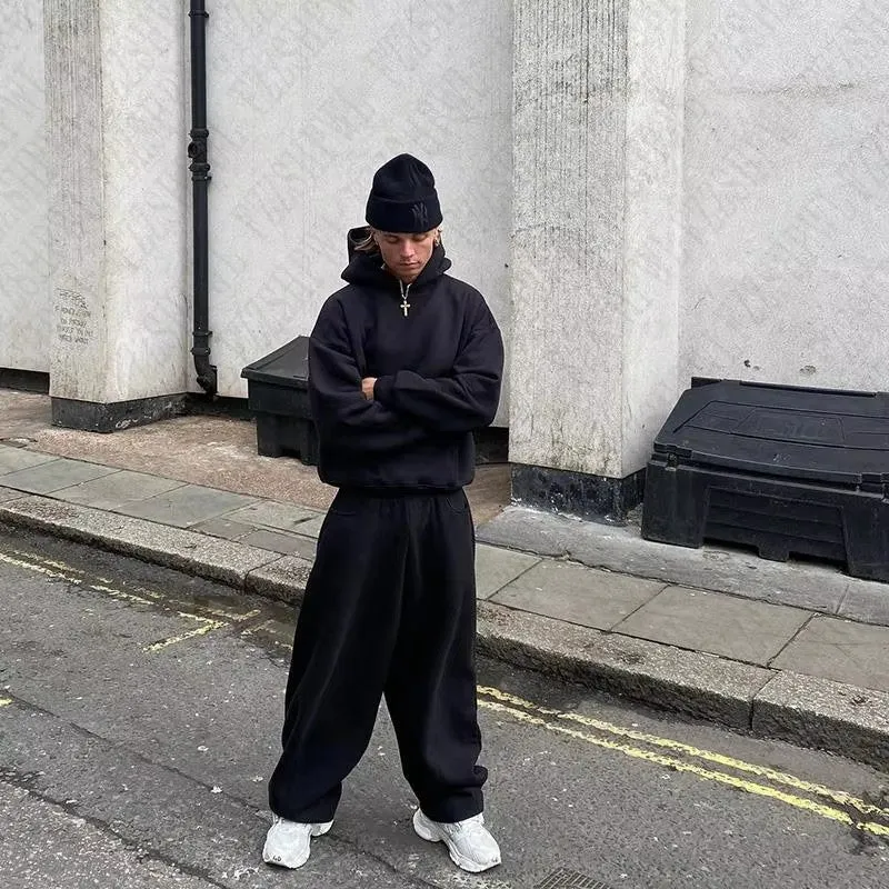 Herren nan urbaner Boxy-Hoodie mit verkürztem Rumpf, überschnittener Schulter und weichem Fleece-Innenfutter Drune