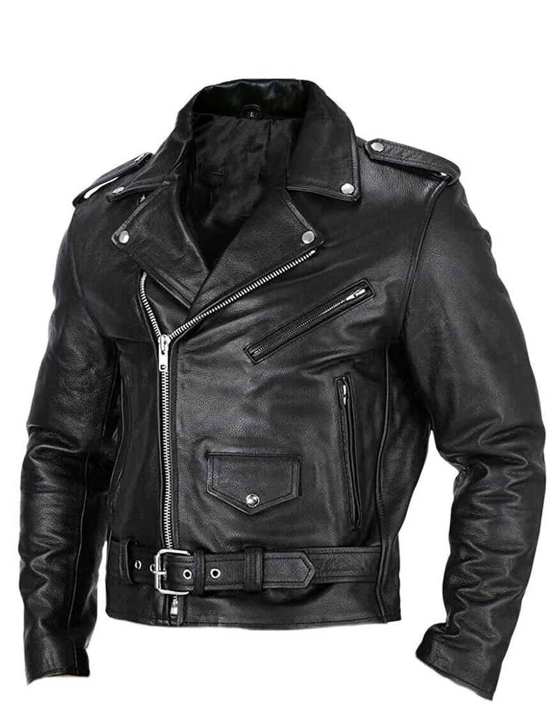 Drune | Slim Fit Leder Motorradjacke für Herren mit Stehkragen