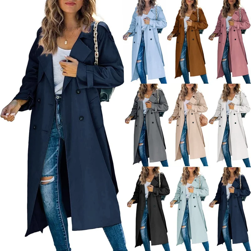 Damen Modischer Trenchcoat mit doppelter Knopfleiste und lässigem Schnitt Drune