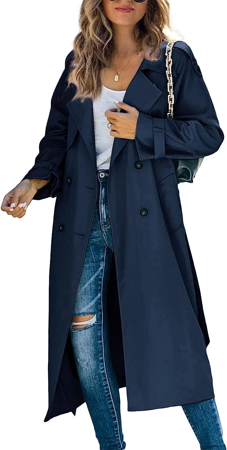 Damen Modischer Trenchcoat mit doppelter Knopfleiste und lässigem Schnitt Drune