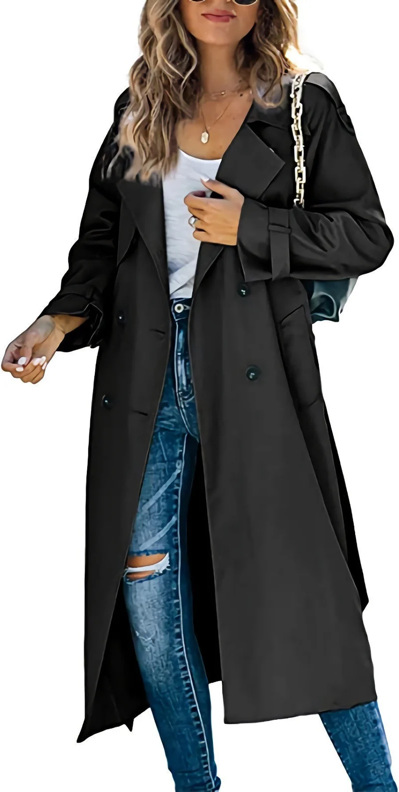 Damen Modischer Trenchcoat mit doppelter Knopfleiste und lässigem Schnitt Drune