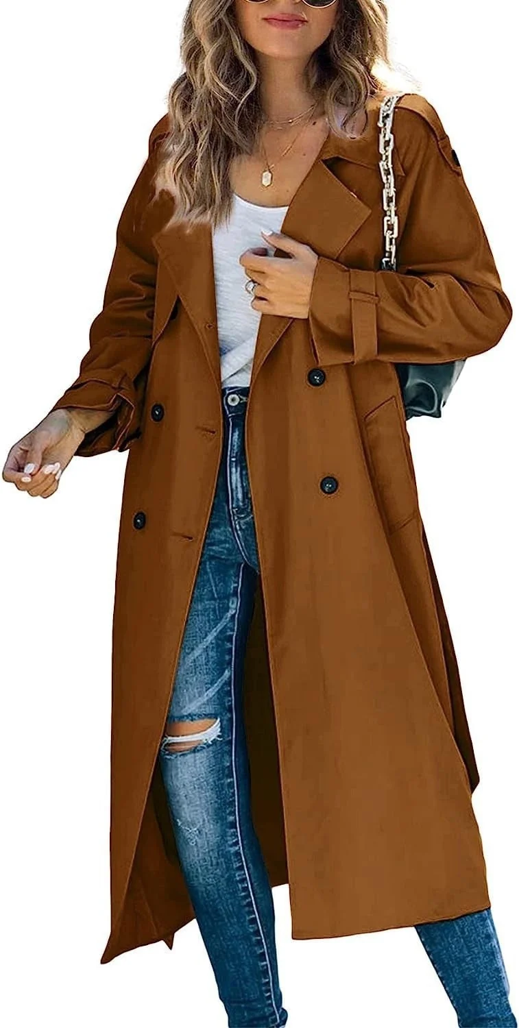 Damen Modischer Trenchcoat mit doppelter Knopfleiste und lässigem Schnitt Drune