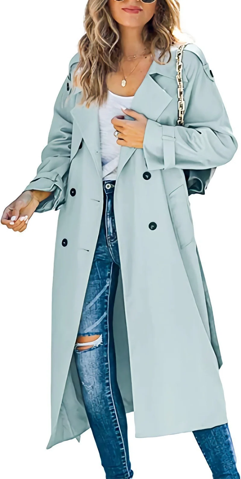 Damen Modischer Trenchcoat mit doppelter Knopfleiste und lässigem Schnitt Drune