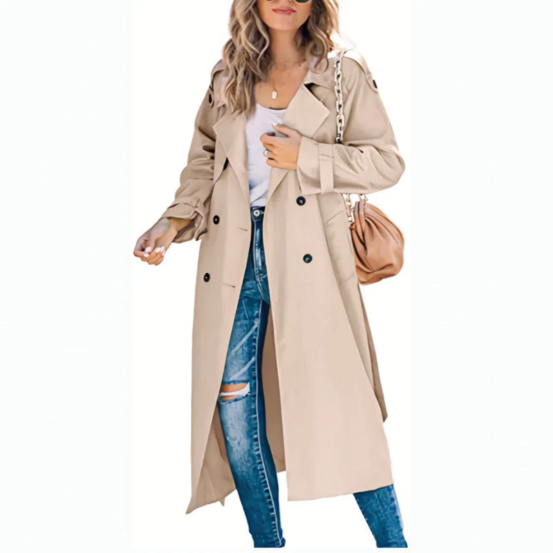 Damen Modischer Trenchcoat mit doppelter Knopfleiste und lässigem Schnitt Drune
