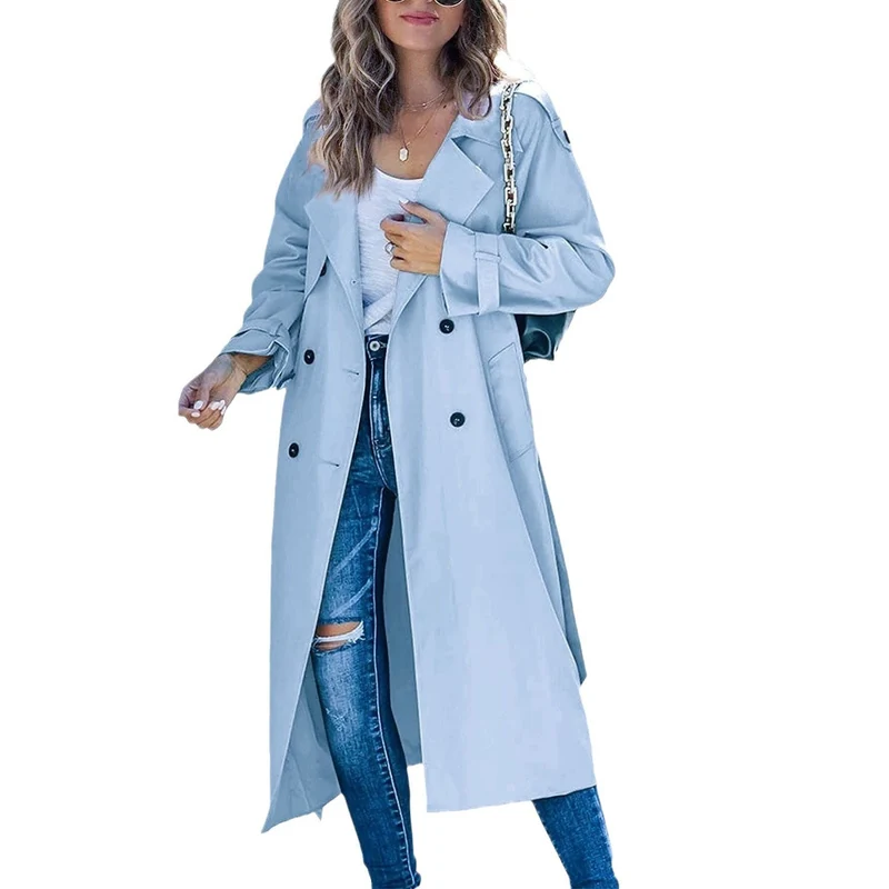 Damen Modischer Trenchcoat mit doppelter Knopfleiste und lässigem Schnitt Drune