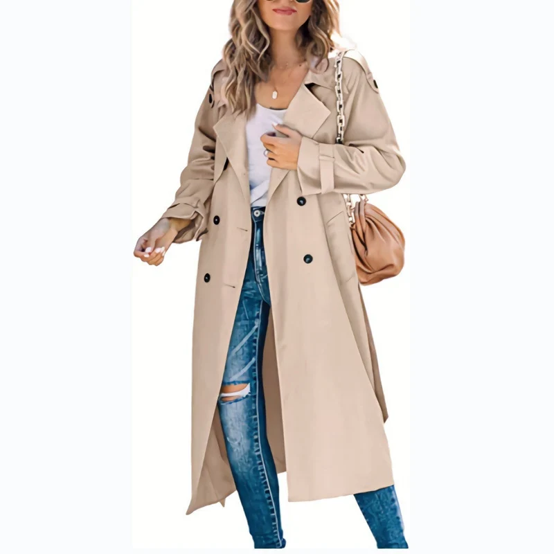 Damen Modischer Trenchcoat mit doppelter Knopfleiste und lässigem Schnitt Drune