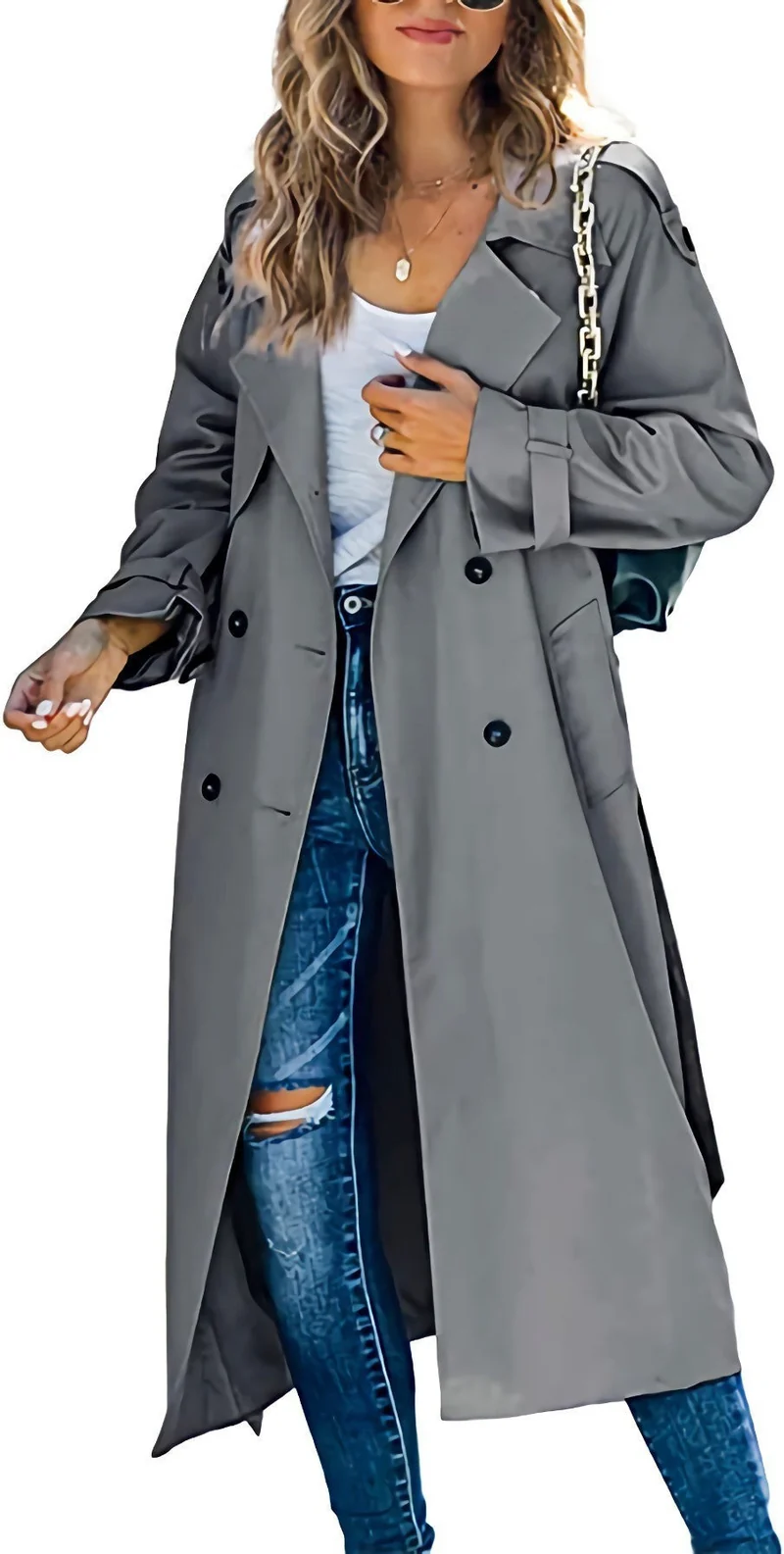 Damen Modischer Trenchcoat mit doppelter Knopfleiste und lässigem Schnitt Drune