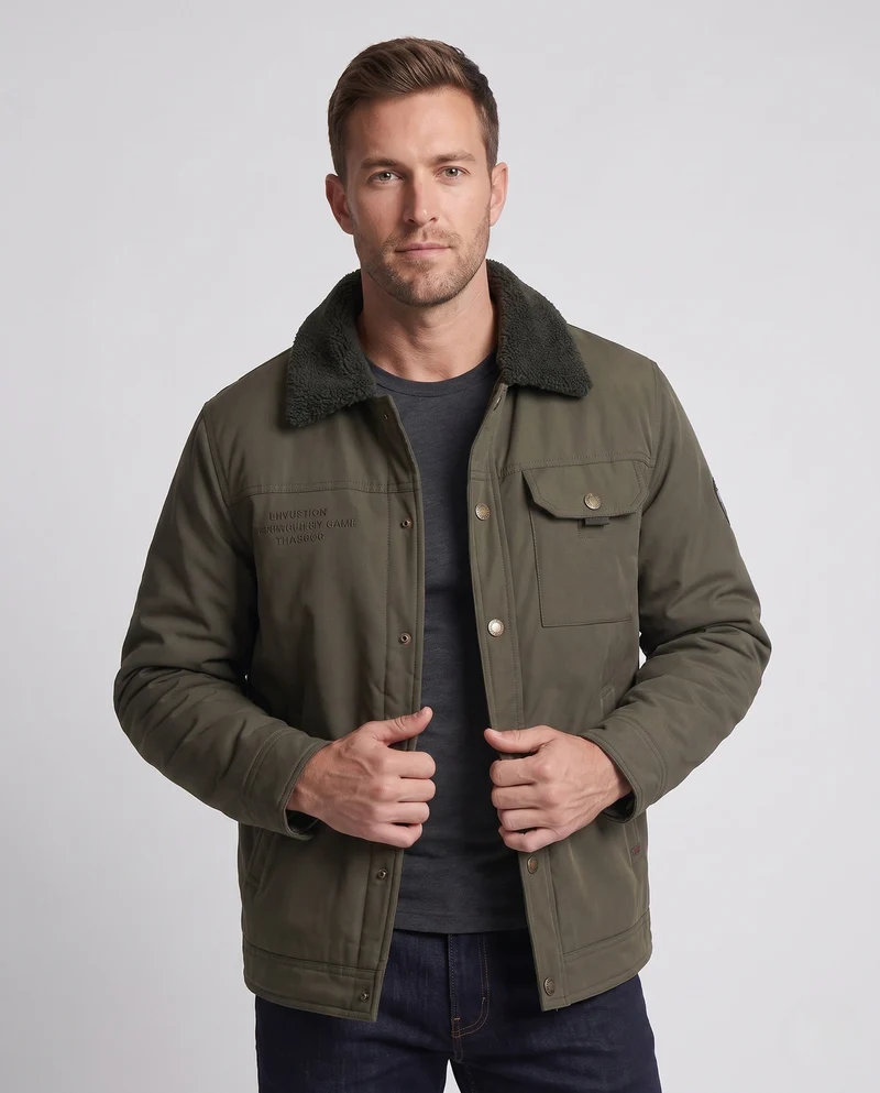 Männliche praktische Utility-Jacke mit Fleece-Kragen Drune