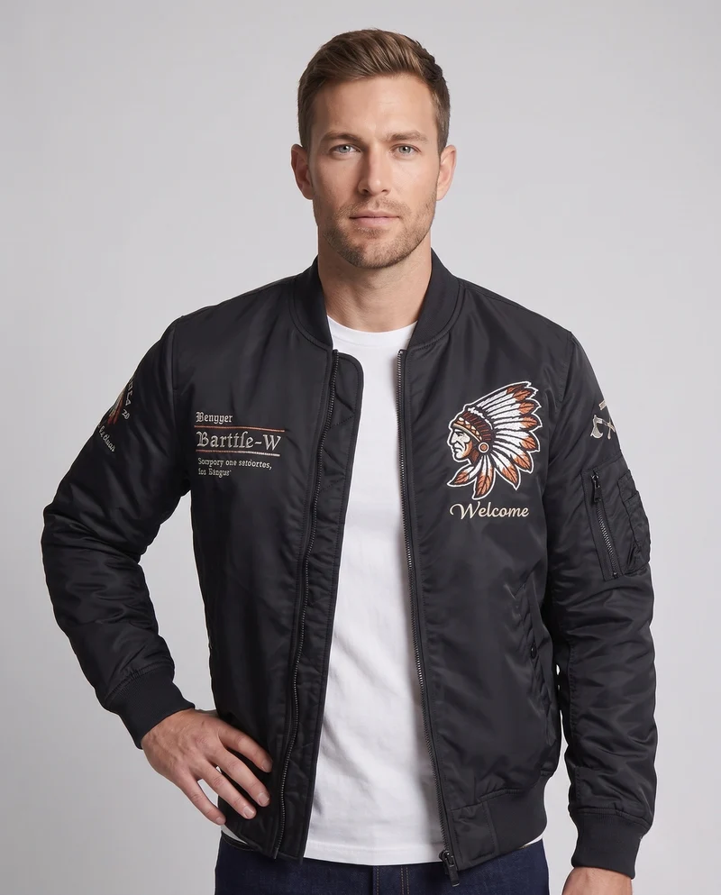 Männer Sportliche Bomberjacke mit Aufwendigen Stickdetails Drune