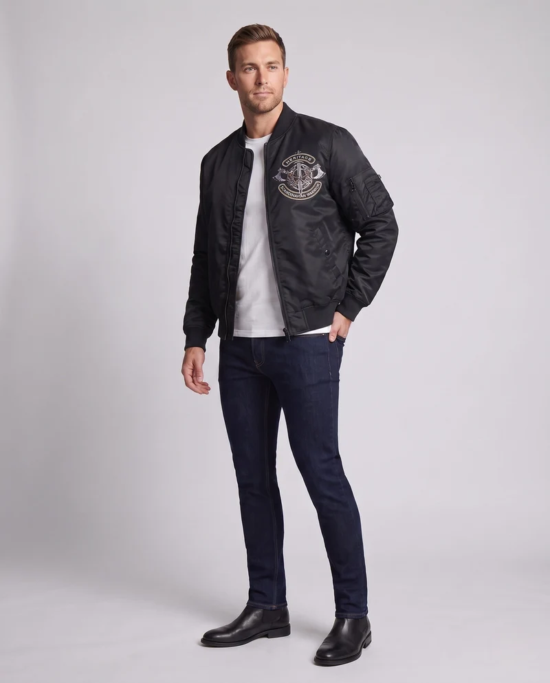 Männer Sportliche Bomberjacke mit Aufwendigen Stickdetails Drune