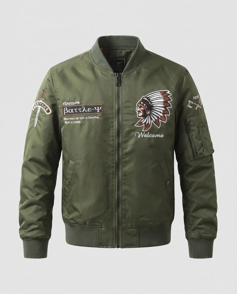Männer Sportliche Bomberjacke mit Aufwendigen Stickdetails Drune