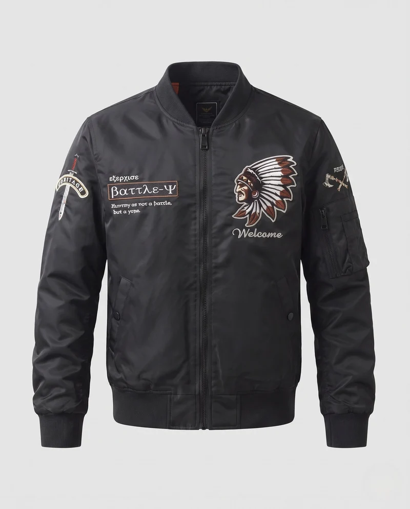 Männer Sportliche Bomberjacke mit Aufwendigen Stickdetails Drune